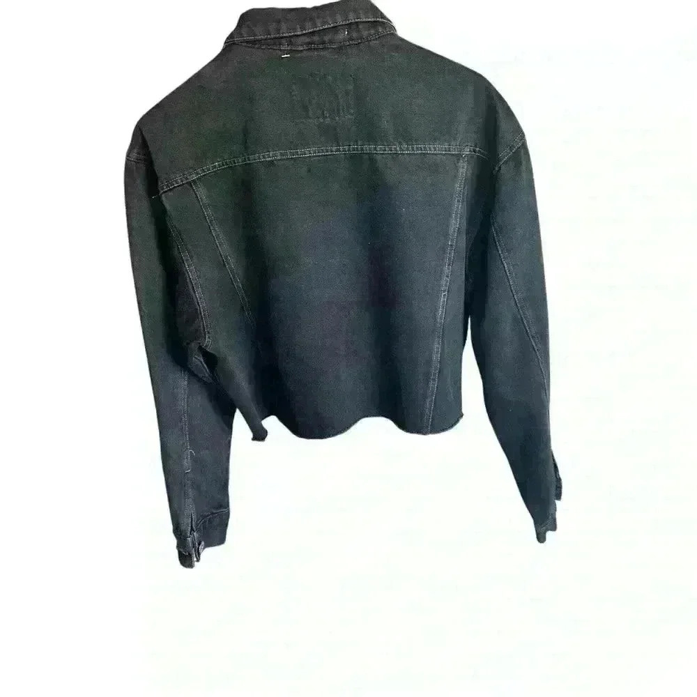 Free people Tricia Fix Western Crop denim jacket size L zipper in wash black nwt - Picture 4 of 12
